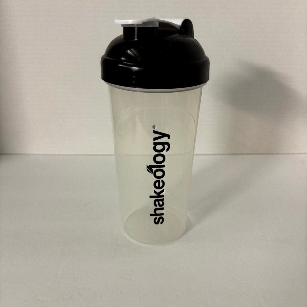 Shakeology Protein Shaker Bottle 25 oz BPA Free Mixer Cup Black Lid White Flip